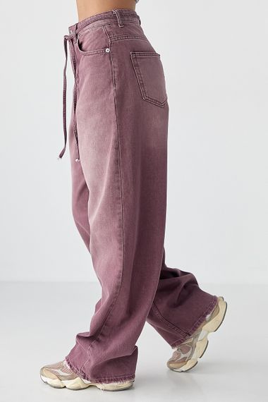 Кольорові джинси Baggy на зав'язках - бордо цвет, 40р (є розміри) | Зображення 4