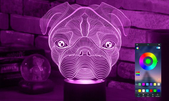 Акриловый светильник-ночник управление с телефона Мопс tty-n001422