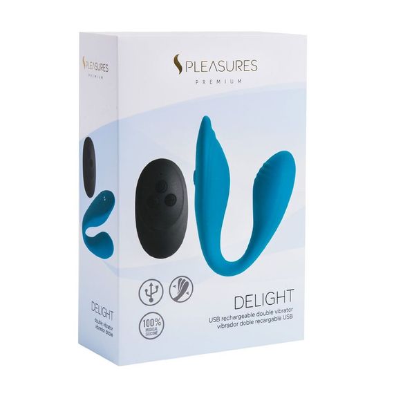 Подвійний вібратор S Pleasures Premium Delight, бірюзовий, для клітора та точки G, 10 режимів | Зображення 4