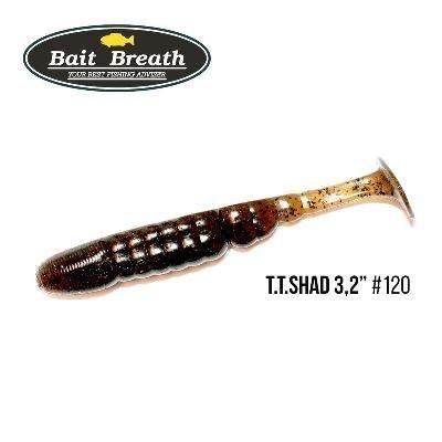 Силиконовая приманка, Съедобный силикон Bait Breath T.T.Shad 3,2" (7 шт) (120 BYS 　Green Pumpkin/Seed)