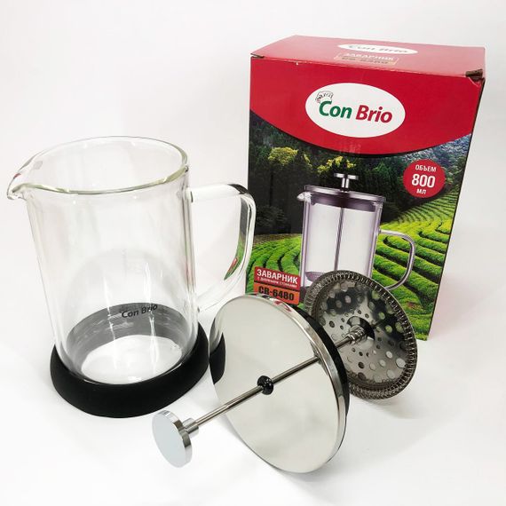 Френч-прес із подвійними стінками Con Brio CB-6480 800 мл, Заварник для чаю з пресом багаторазовий | Зображення 1
