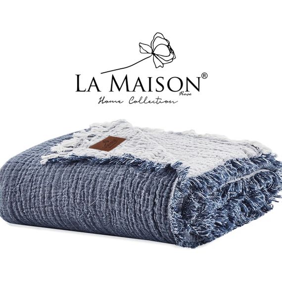 Муслиновое покрывало La Maison 230×240 Selin Mavi - Ekru