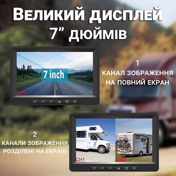 Безпровідна камера заднього виду з монітором 7" Podofo K0205 | паркувальний комплекс з відеореєстратом для вантажних автомобілів | Зображення 5