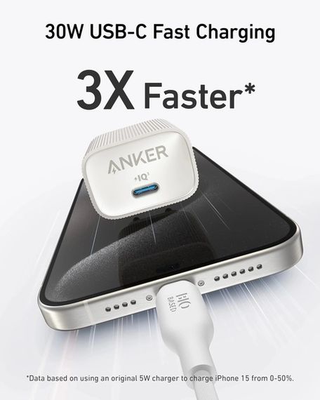 Мережевий зарядний пристрій Anker PowerPort 511 Nano IV - 30W USB-C White | Зображення 1