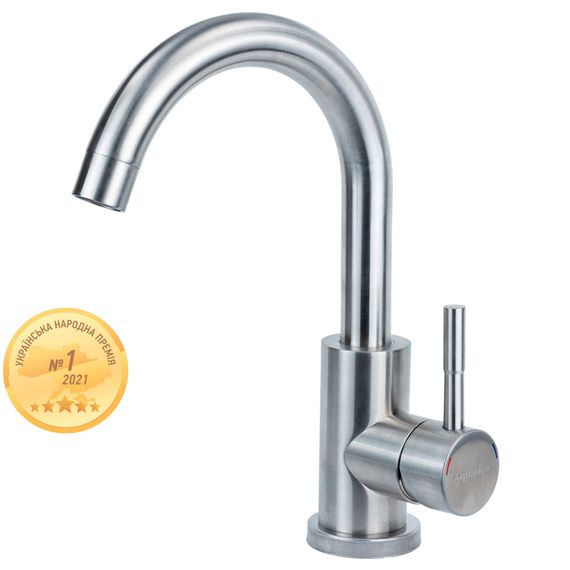Змішувач KT Ø35 для раковини гусак вигнутий на гайці SS AQUATICA (KT-1A270P) 9722011