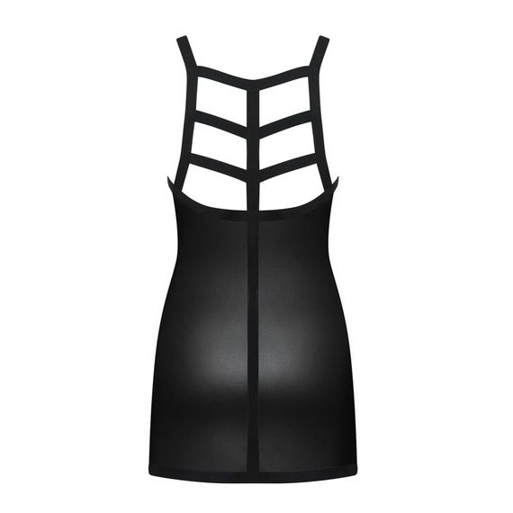 Платье винил Obsessive Leatheria chemise & thong, в комплекте стринги, черный, S/M | Зображення 3