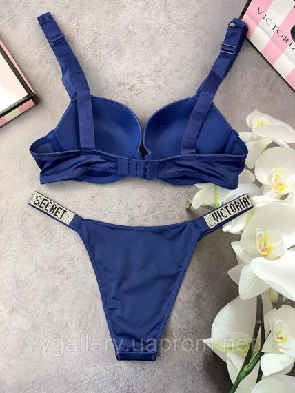 Жіночий комплект спідньої білизни Victoria's Secret зі стразами великих розмірів, синій, 85Д | Зображення 2