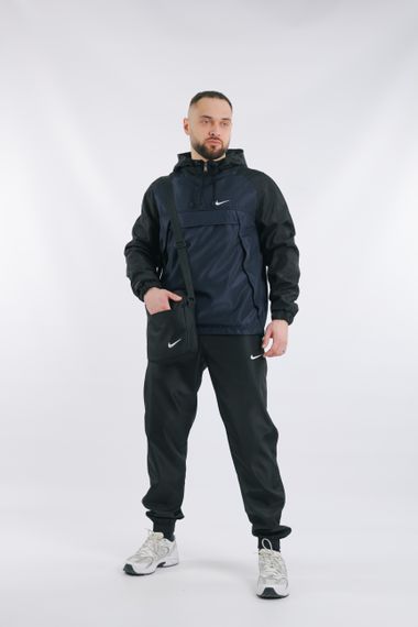 Комплект чоловічий Nike: анорак "House" чорно-синій + штани "President" чорні + барсетка чорна S (1629796869)