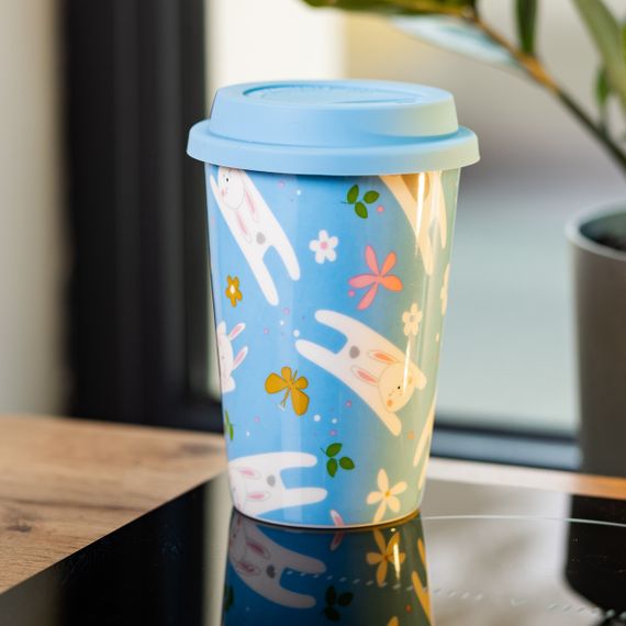 Фарфоровый стакан с силиконовой крышкой и отверстием для трубочки 420 мл Голубой RX-N240546BL | Зображення 3