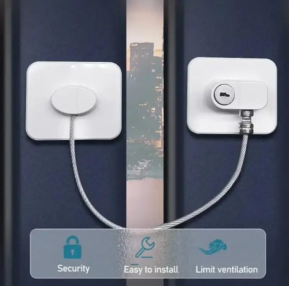 Безпечний замок із тросом для вікон, Замок блокатор з ключем для холодильника | Зображення 1