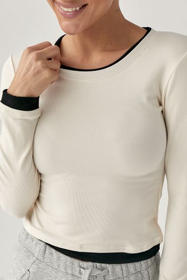 Жіночий двошаровий лонгслів - кремовий цвет, ONE SIZE (є розміри) | Зображення 3