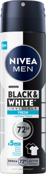 NIVEA MEN Black & White Invisible Антиперспірант-спрей, 72 години, Fresh 150 мл