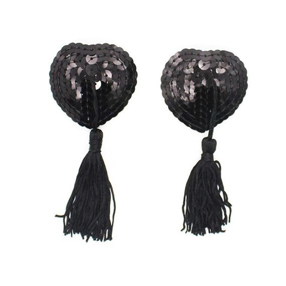 Наклейки для сосків Hearts з паєтками та пензликами чорний | Зображення 1