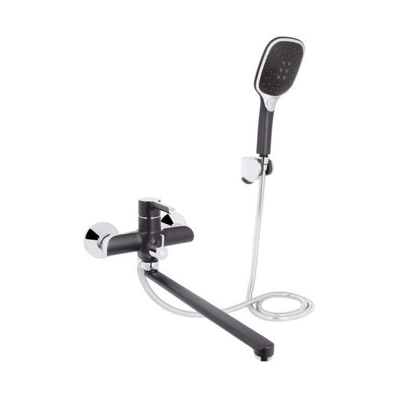 Смеситель для ванны Qtap Grand с поворотным изливом (c душевым гарнитуром) QTGRABCR005 Chrome/Black