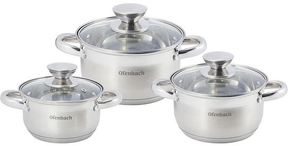 Набір 3 каструлі Ofenbach Hamburg 1.1л, 1.7л, 2.4л з нержавіючої сталі з 5-шаровим індукційним дном | Зображення 1