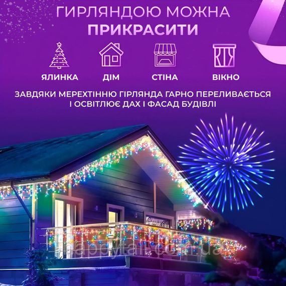 Гірлянда вулична світлодіодна 90 LED 3 метри білий дріт бахрома 18 ниток 3МWML | Зображення 2