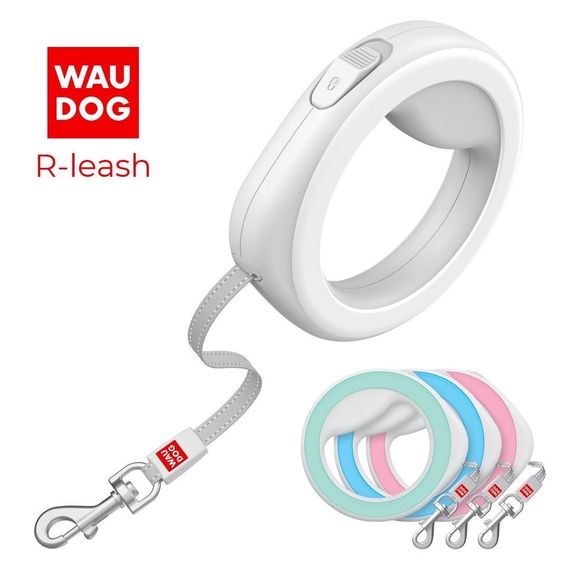 Рулетка Waudog Белая XS-M до 40кг 2.9м светоотражающая лента  Collar