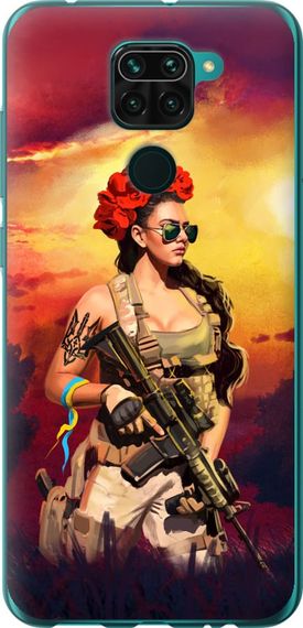 Чехол на Xiaomi Redmi Note 9 Украинка с оружием "5316u-2017-17620"