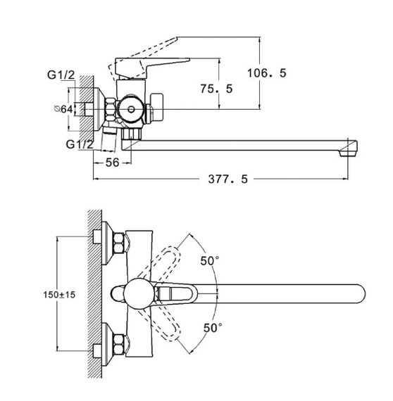 Змішувач для ванни WEZER PUD7-B045-SATIN | Зображення 1
