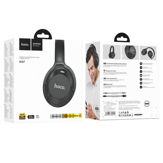 Накладні бездротові навушники Hoco W37 Sound Active Noise Reduction Ultimate black | Зображення 2