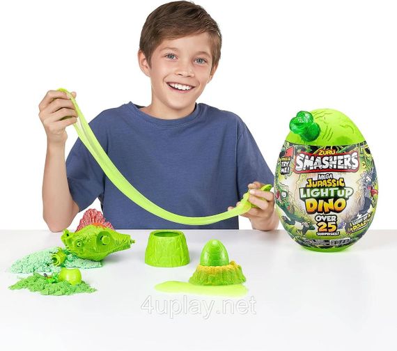 Игрушка Zuru Smashers MEGA Jurassic Light Up Dino Мега Яйцо-сюрприз Ти-Рекс (серый) свет, звук, 25 сюрпризов | Зображення 4