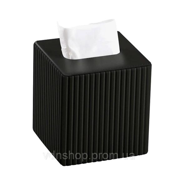 Серветниця з екошкіри квадратна 13х13х14.5 см органайзер для серветок на стіл, Чорний HP-3-201B