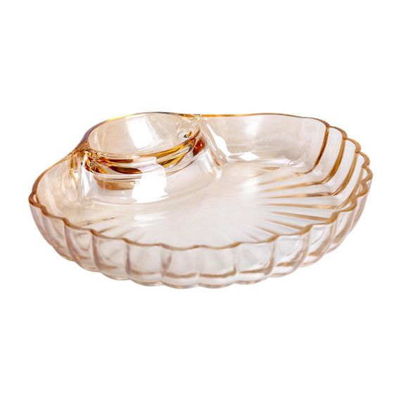 Скляне блюдо із соусником 21х19х3 см тарілка для суші коричнева HP-YH-1 | Зображення 2