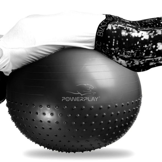 М'яч для фітнесу (фітбол) напівмасажний PowerPlay 4003 Ø75 cm Gymball  Темно-сірий + помпа | Зображення 3