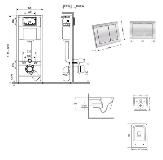 Набір Qtap Nest 4 в 1 підвісний унітаз Crow Ultra Quiet 520x360x290 + комплект інсталяції QT05335172W48187 | Зображення 1