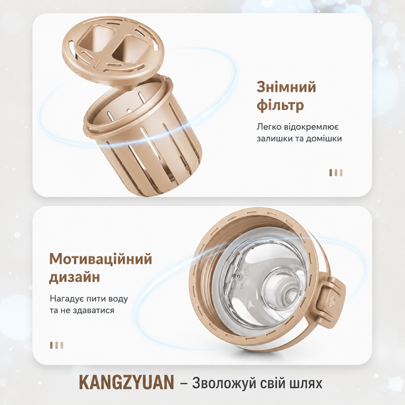 Спортивна пляшка KANGZYUAN 1000 мл (1 л) — Коричнева Tritan BPA-free, ударостійка еко-пляшка з фільтром ремінцем | Зображення 2