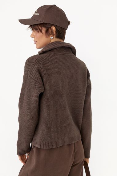 Теплий кардиган із коміром - коричневий цвет, ONE SIZE (є розміри) | Зображення 1