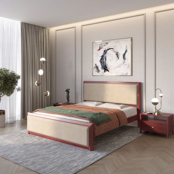 Двоспальне дерев&#039;яне ліжко Mebigrand Барселона Б4 Махонь/Аляска 23 (Бежевий) 180х200 см (MBG-12827)