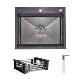 Комплект Lidz Handmade H6050HB Мойка для кухни интегрированная Decor Black PVD Honeycomb в комплекте с дозатором+ LIDZK01B Корзина