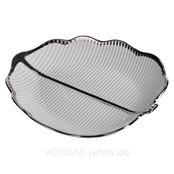 Фарфоровое блюдо для сервировки стола в форме листа 31×20×3 (см) Серебро ML6047 | Зображення 4