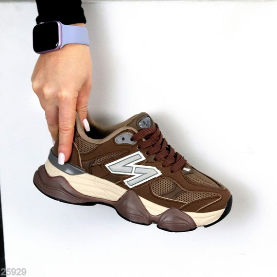 Трендовые комбинированные шоколадные кроссовки в стиле спорт-шик | Зображення 2