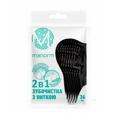 Зубочистка з освіжаючою ниткою 36 шт. чорна, ТМ "Manorm"