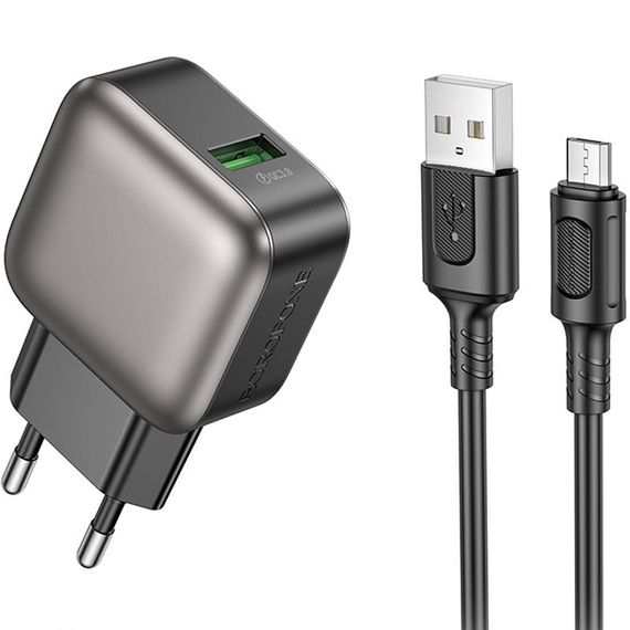 СЗУ Borofone BAS52A Absolute QC3.0 18W (1USB-A) + кабель USB to MicroUSB Black