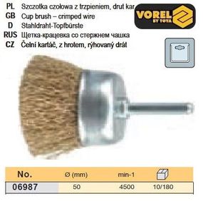 Щітка крацовка чашка стрижень Ø 50 мм VOREL-06987