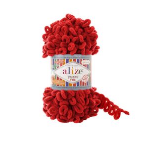 Пряжа ALIZE PUFFY FINE 56 червона алізе пуфі файн фантазійна нитка плюшева