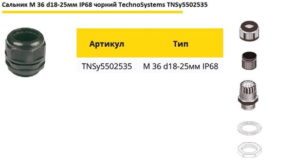 Сальник M36 d18-25мм IP68 черный Ny95502535 | Зображення 1