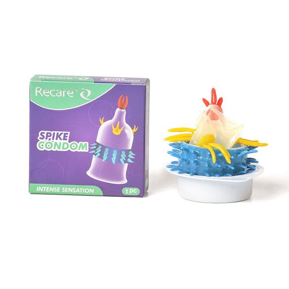 Насадка на член Recare Spike Condom Purple (презерватив з вусиками та рядами шипів)