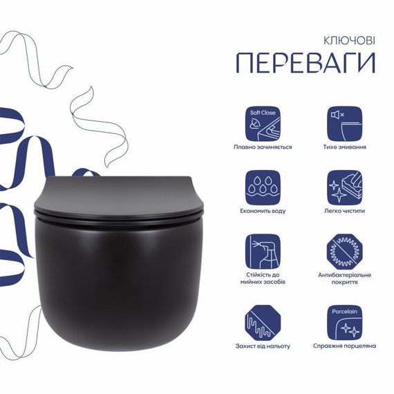 Унітаз підвісний Qtap Taurus безободковий з сидінням Soft-close QT2433084EUQMB | Зображення 2