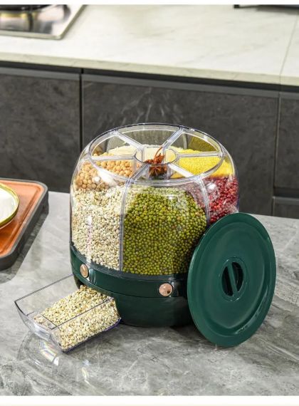 Зеленый Круглый органайзер-диспенсер для круп с дозатором 10 л