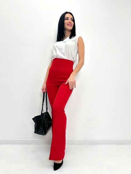 Женские классические расклешенные брюки с завышенной талией и стрелками цвет красный, размер 48 GF1693 | Зображення 2