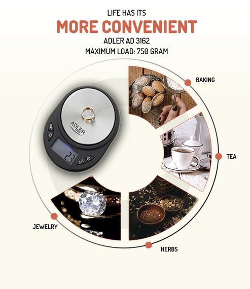 Ваги ювелірні електронні Adler AD 3162 до 750 г точність 0,1 г | Зображення 3