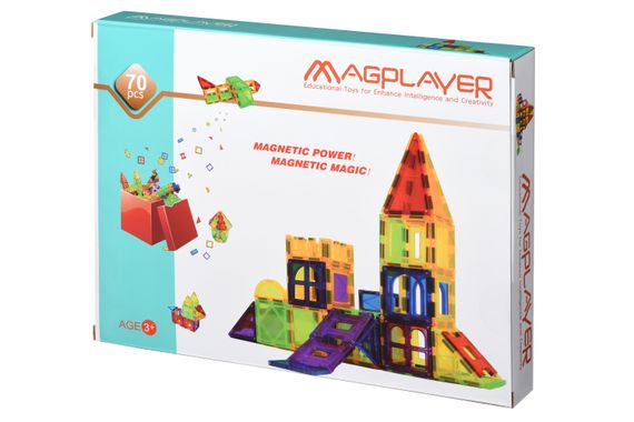 Конструктор Magplayer магнитные плитки 70 эл. MPL-70 (MPL-70)