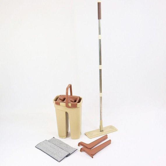 Комплект швабра та відро (11 л) з автоматичним віджимом, Cleaning Mop, Коричневий / Набір для миття підлоги / Відро з шваброю для | Зображення 8