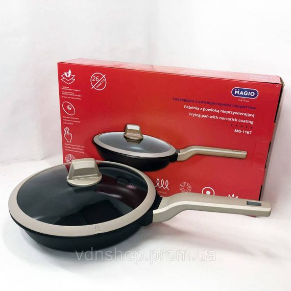 Сковорода якісна на плиту Magio MG-1167 26 см, Якісні кухонні сковорідки, Сковорода гриль зручна UL-56 | Зображення 6
