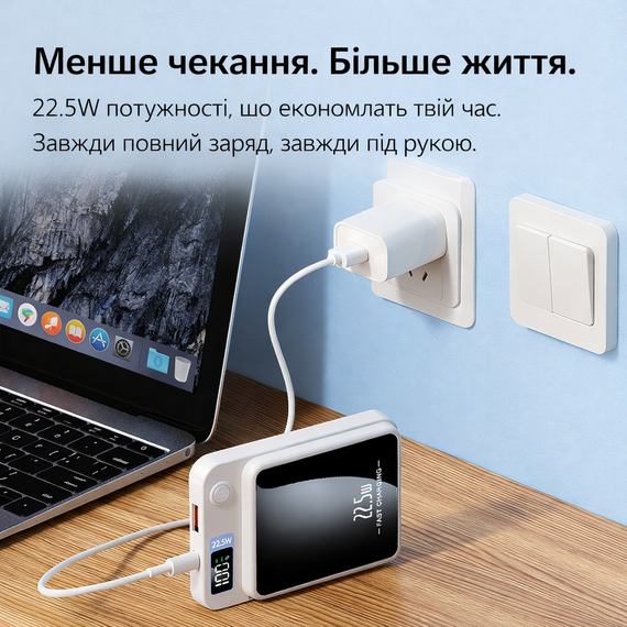 Магнітний бездротовий повербанк 10000 mAh MagSafe 22.5 W /15 W, портативний павербанк 1,9 см, Чорний | Зображення 1