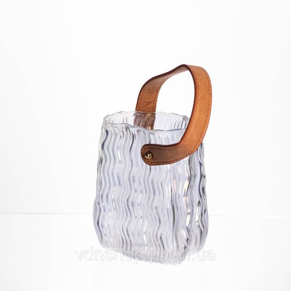 Ваза сумочка з ручкою 12×8.5×16 (см) декоративна скляна ваза для квітів 800 (мл) Прозорий HP-19-154-3 | Зображення 1